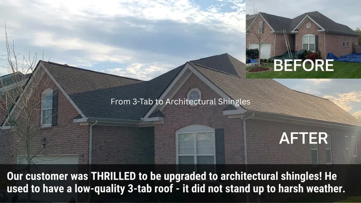 Before-and-after: aged 3-tab roof replaced with architectural shingles