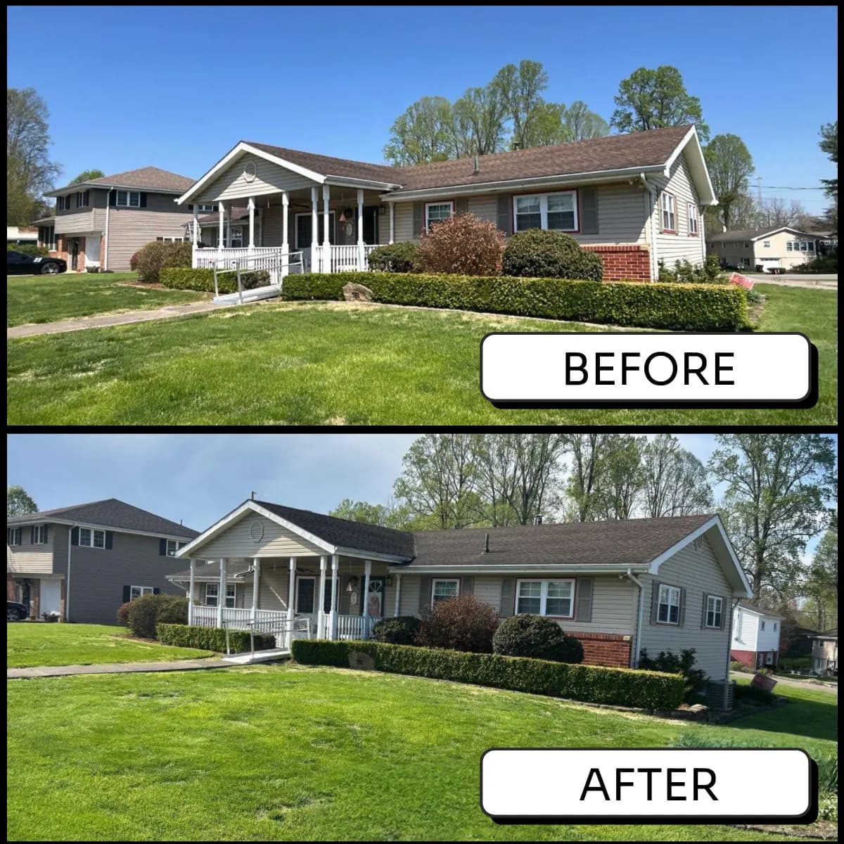 Before-and-after roof replacement on a Franklin Township home