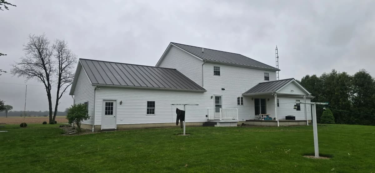 Standing-seam metal roof side elevation on a Greenwood, IN home